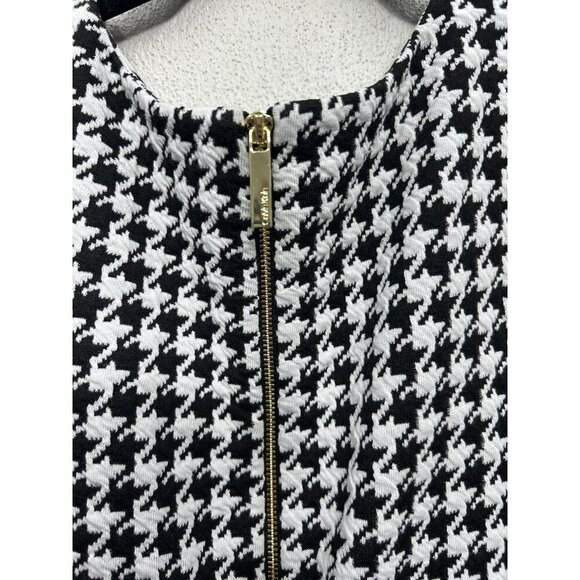Calvin Klein Dress 10 Black A Line Sheath Midi Houndstooth Sleeveless Career NEW - Picture 6 of 11